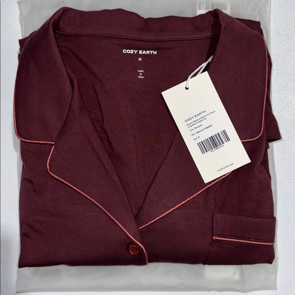 Cozy Earth Bamboo Stretch Knit Long Sleeve Set Burgundy - Picture 3 of 5